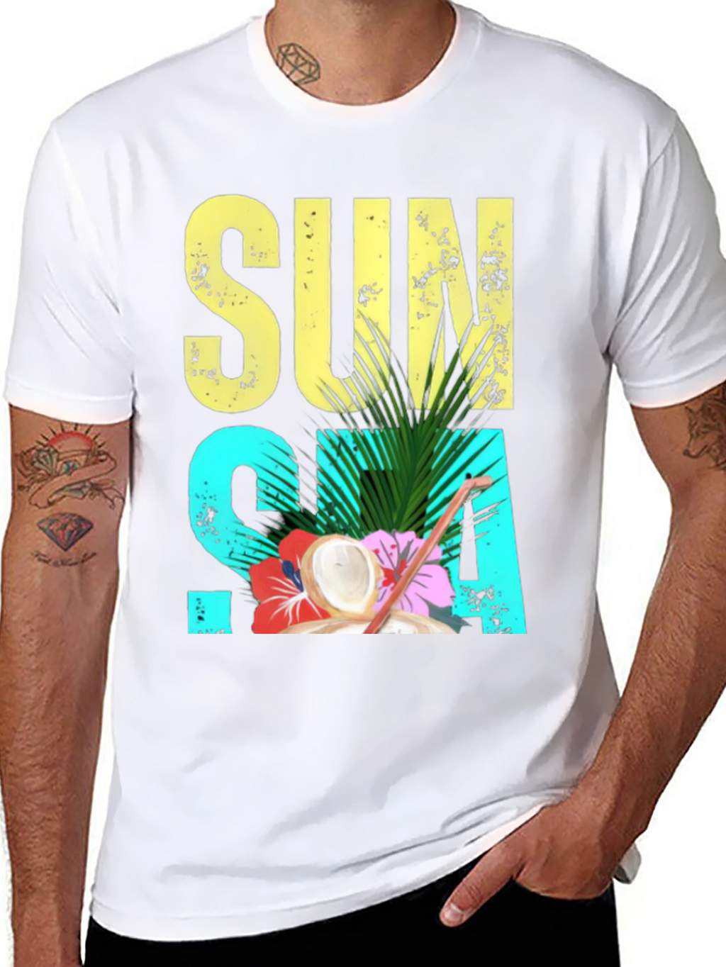 Sun Sea Summer T-Shirt - Coconut Tropical Design