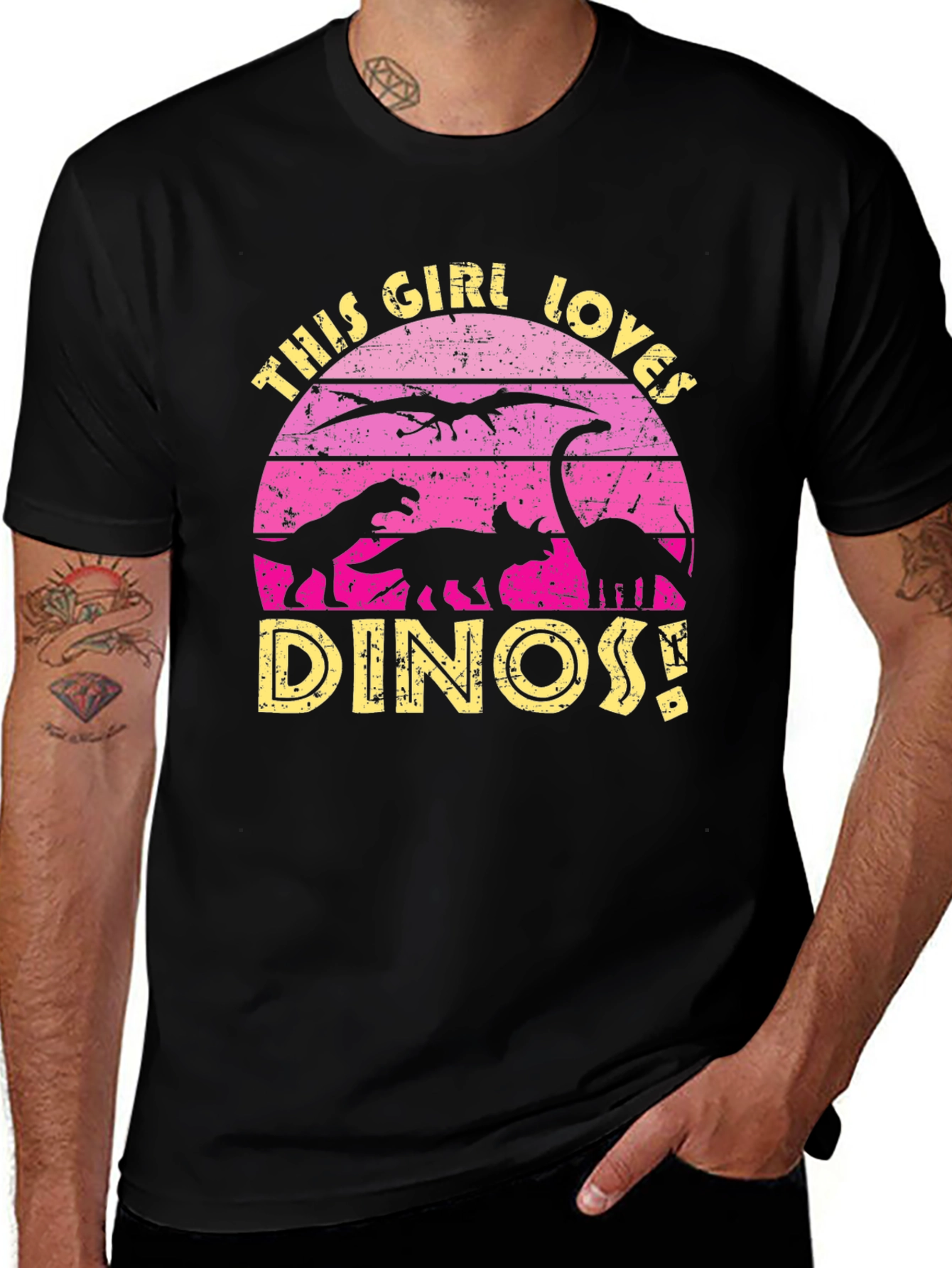 Girl Loves Dinos T-Shirt - Vintage Dinosaur Sunset Tee