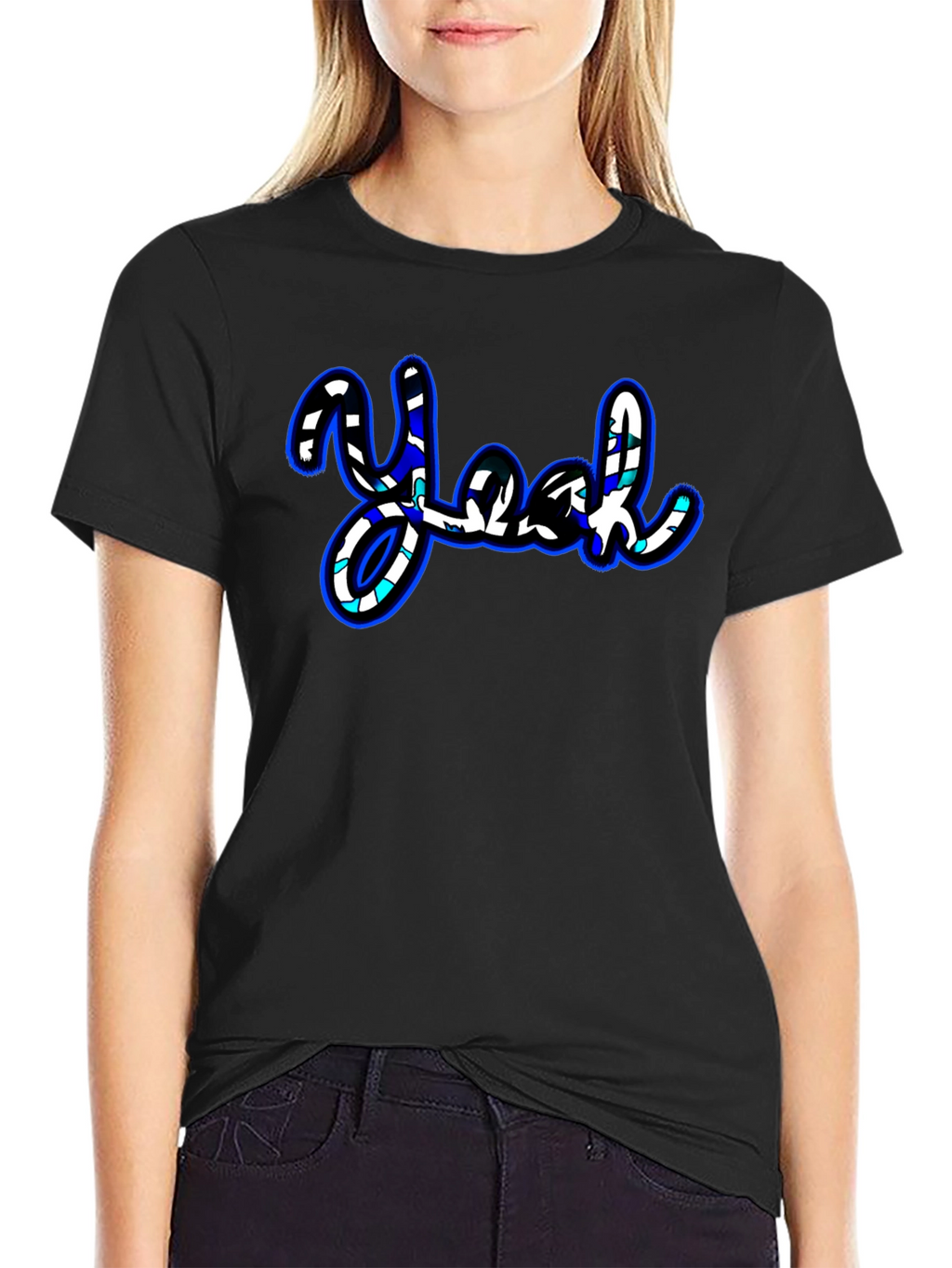 Stylish Yeah Graphic Print Black T-Shirt