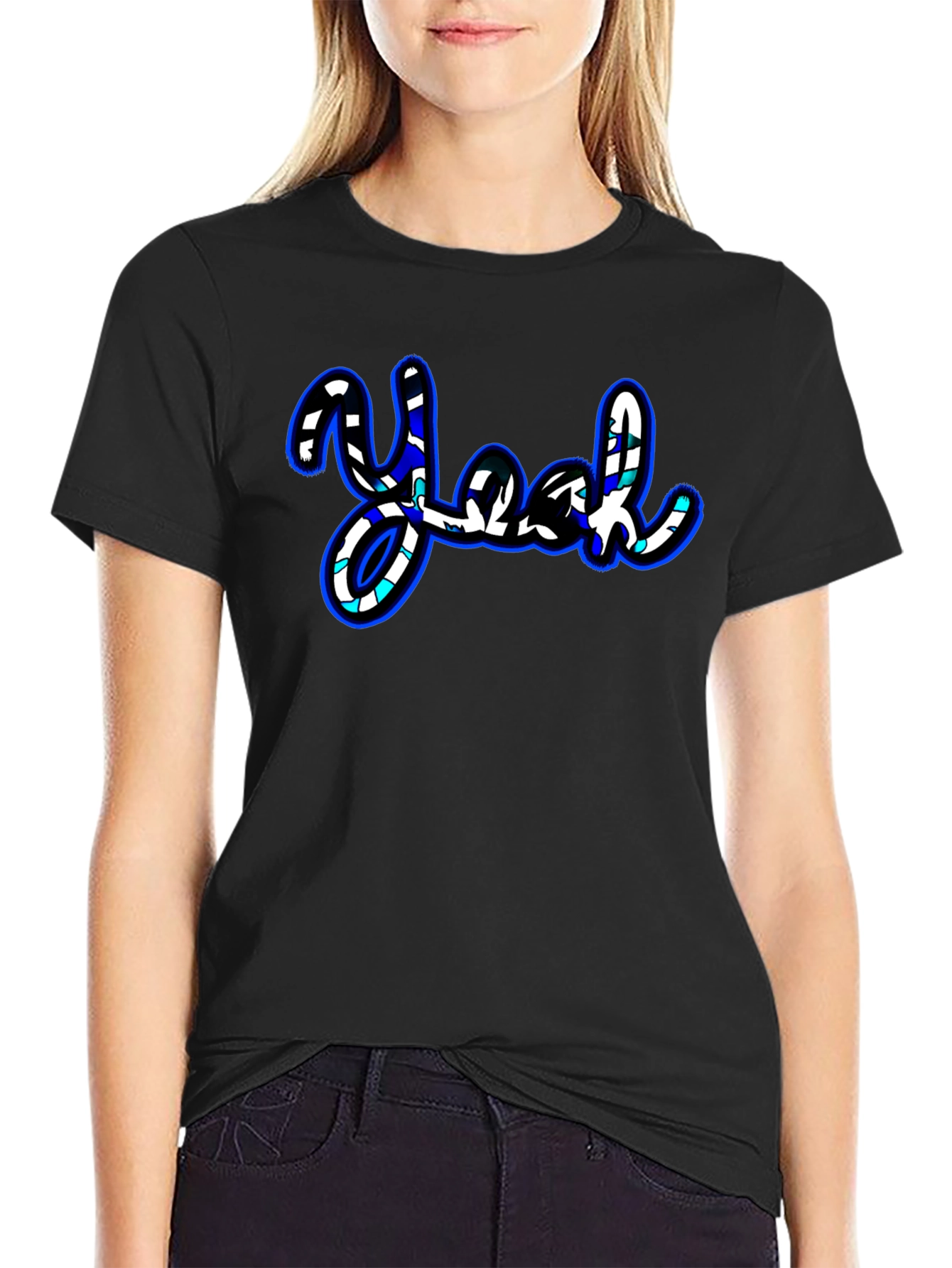 Stylish Yeah Graphic Print Black T-Shirt