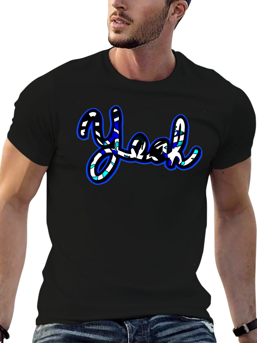 Stylish Yeah Graphic Print Black T-Shirt