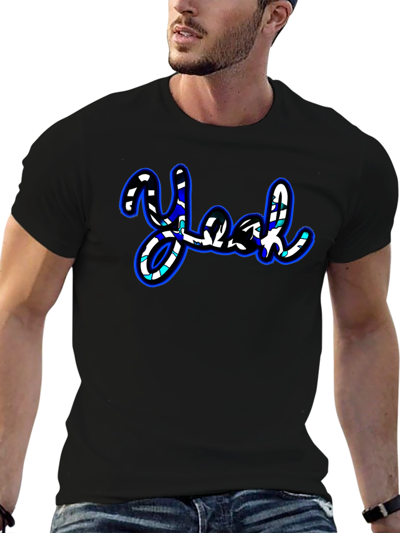Stylish Yeah Graphic Print Black T-Shirt