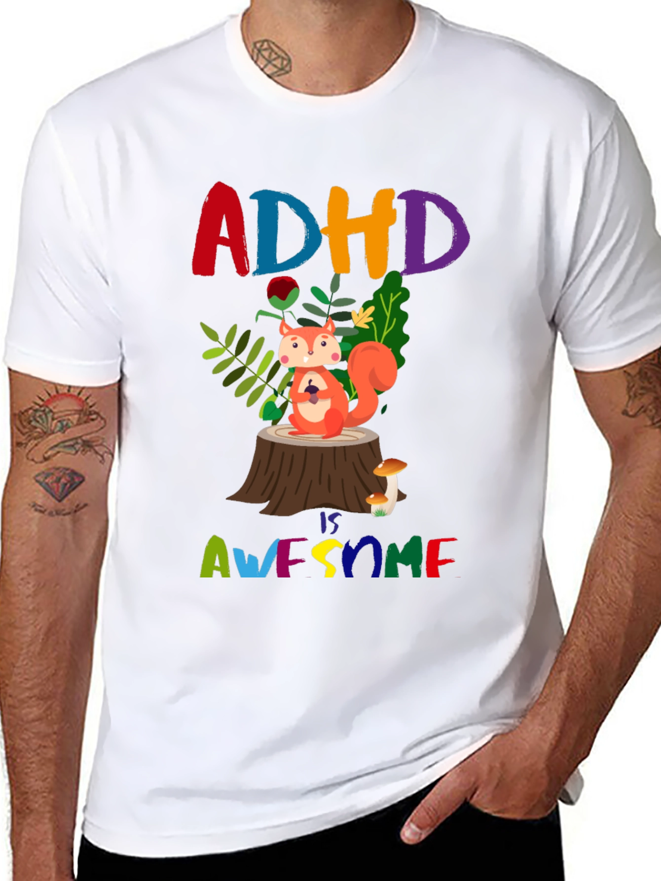ADHD is Awesome T-Shirt - Colorful Squirrel Design
