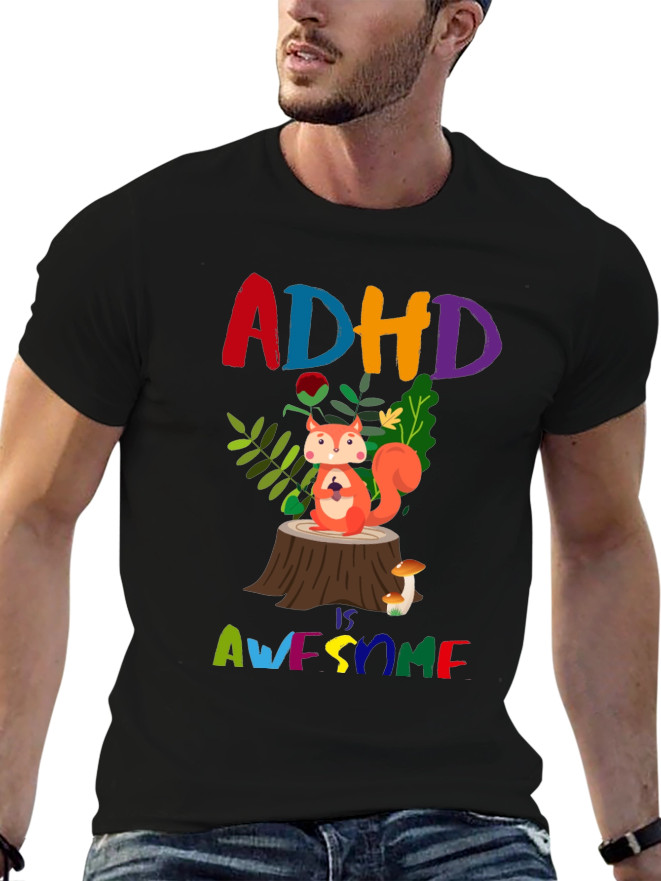 ADHD is Awesome T-Shirt - Colorful Squirrel Design