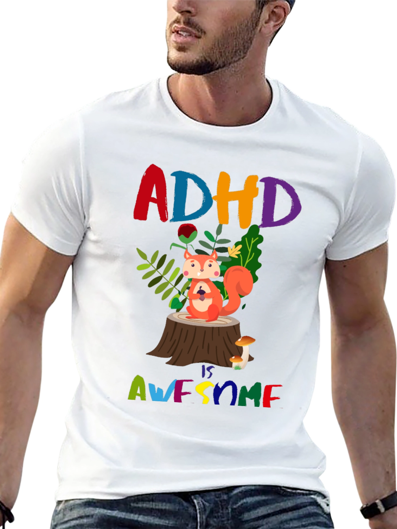 ADHD is Awesome T-Shirt - Colorful Squirrel Design