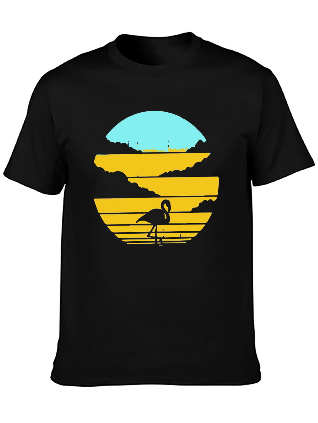 Sunset Flamingo Graphic Tee - Black Cotton Blend
