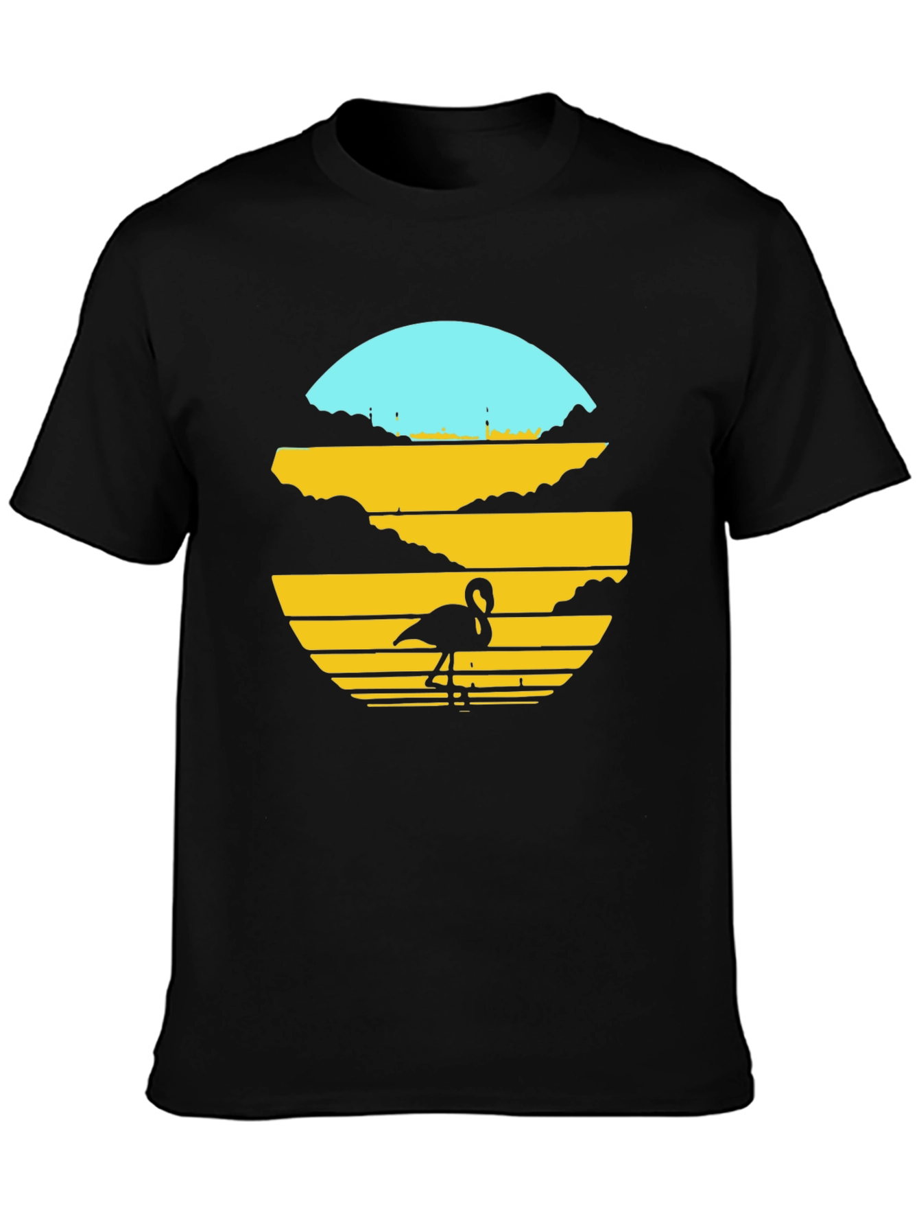 Sunset Flamingo Graphic Tee - Black Cotton Blend