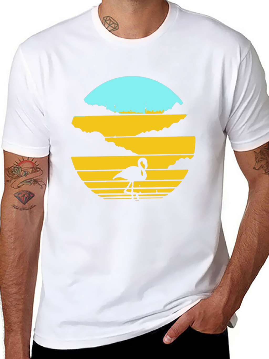 Sunset Flamingo Graphic Tee - Black Cotton Blend