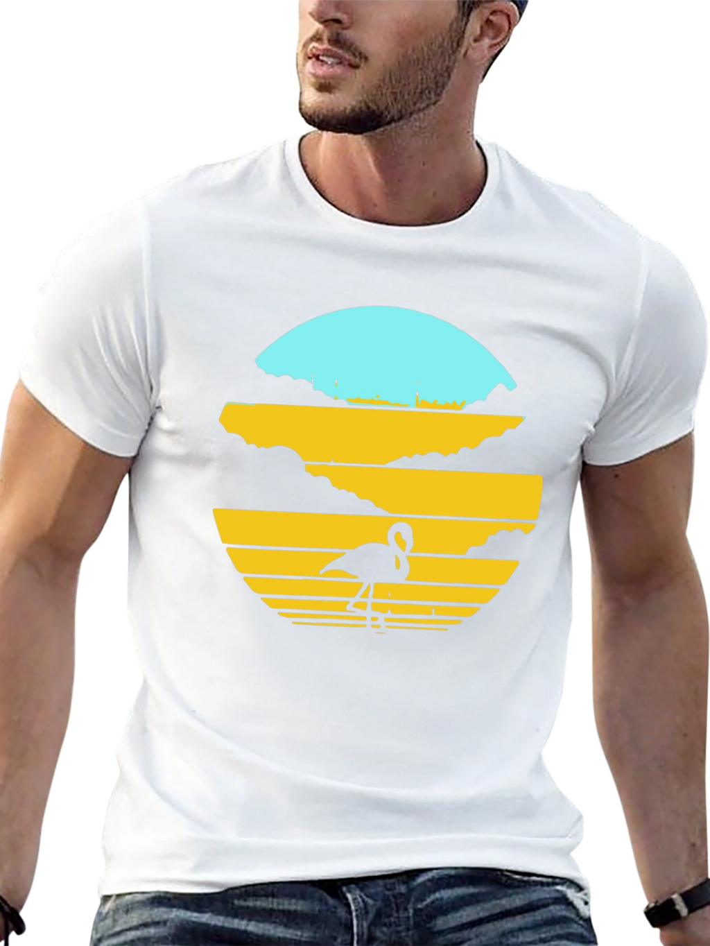 Sunset Flamingo Graphic Tee - Black Cotton Blend