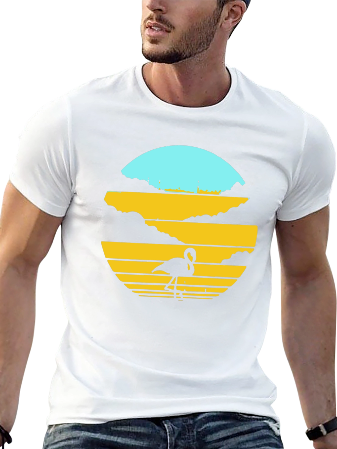 Sunset Flamingo Graphic Tee - Black Cotton Blend