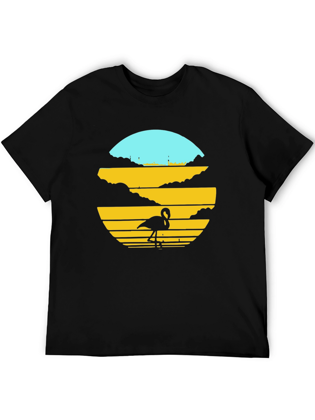 Sunset Flamingo Graphic Tee - Black Cotton Blend