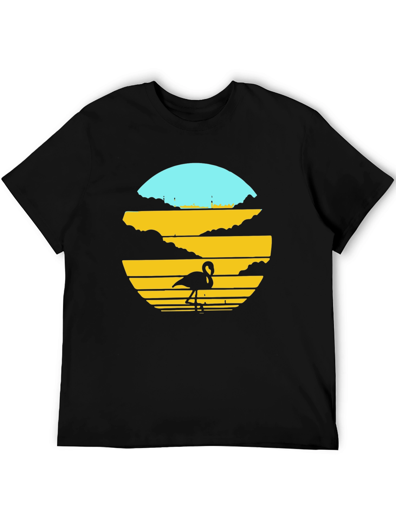 Sunset Flamingo Graphic Tee - Black Cotton Blend