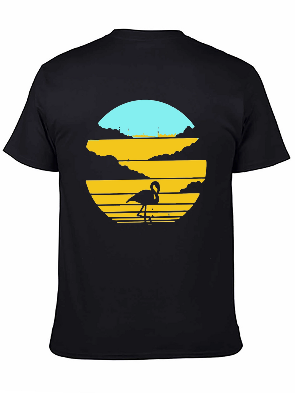 Sunset Flamingo Graphic Tee - Black Cotton Blend