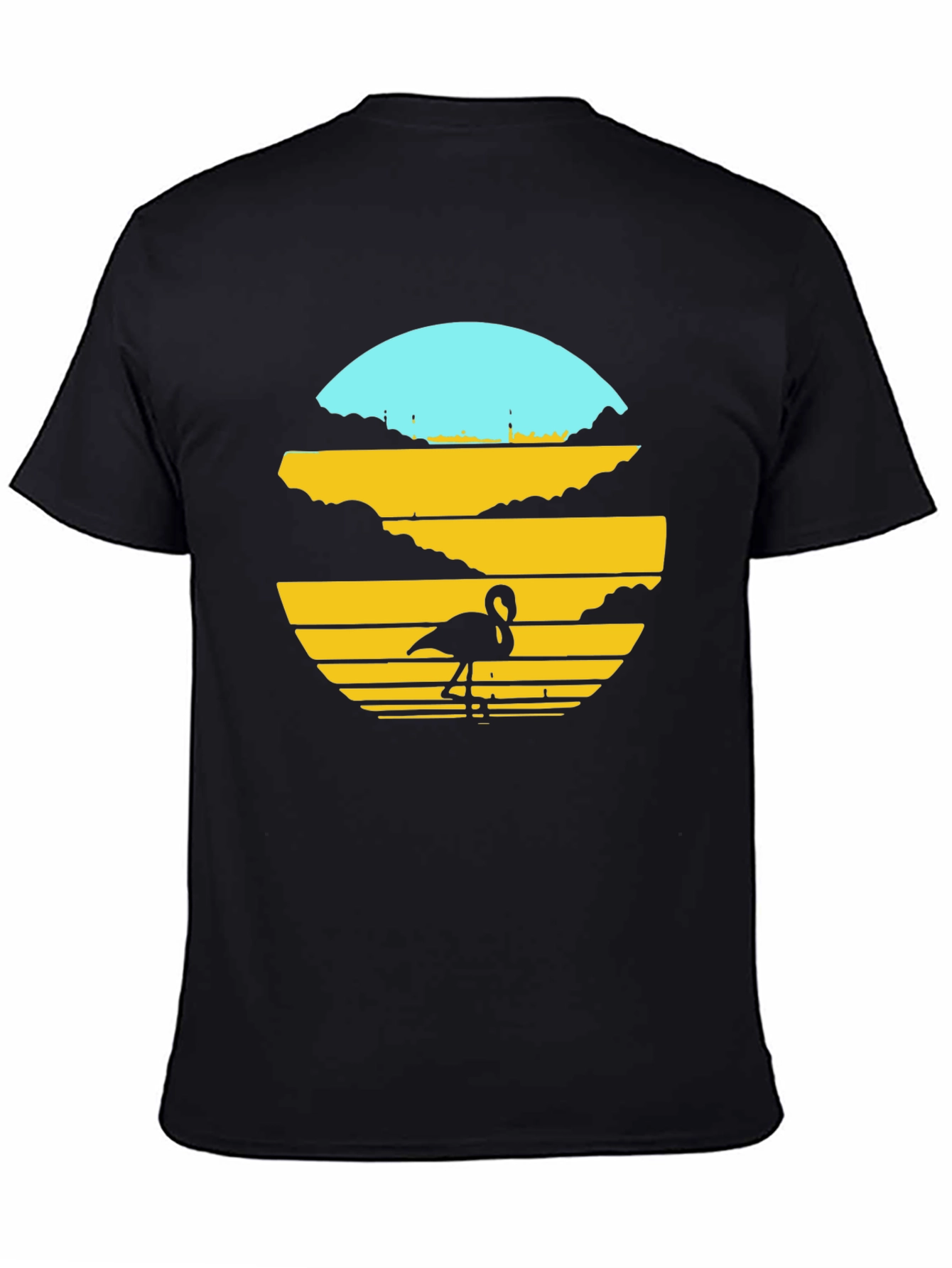 Sunset Flamingo Graphic Tee - Black Cotton Blend