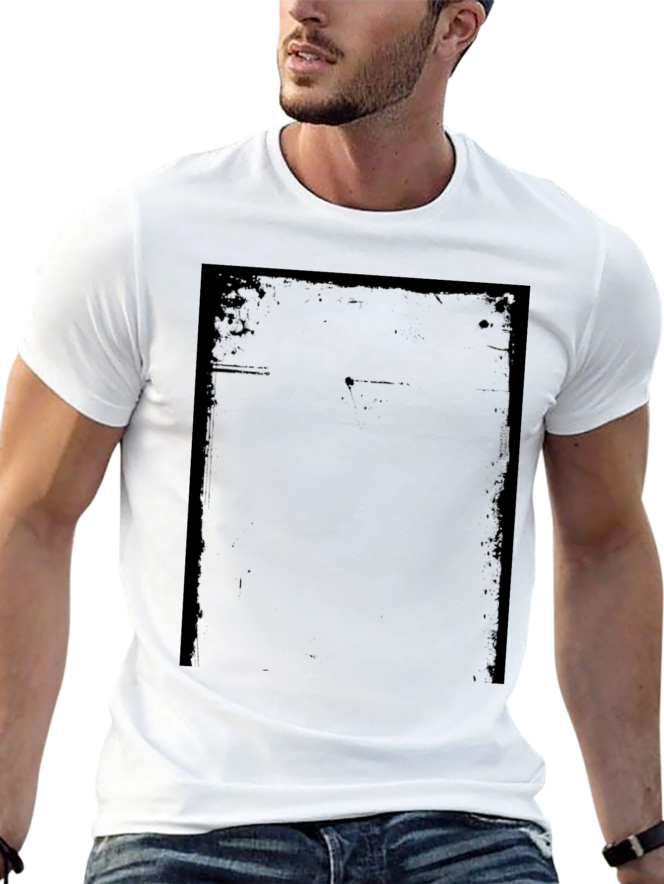 Mens Black Graphic T-Shirt - Distressed Print