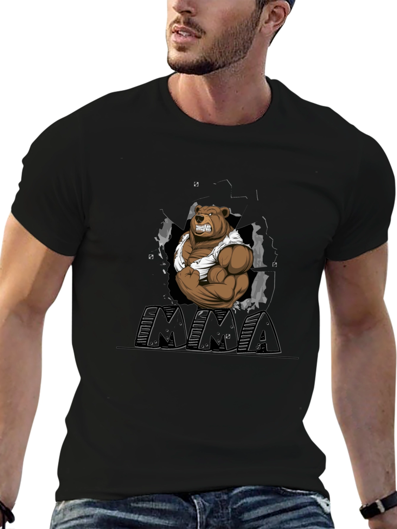 MMA Bear Graphic T-Shirt - Black Cotton Blend