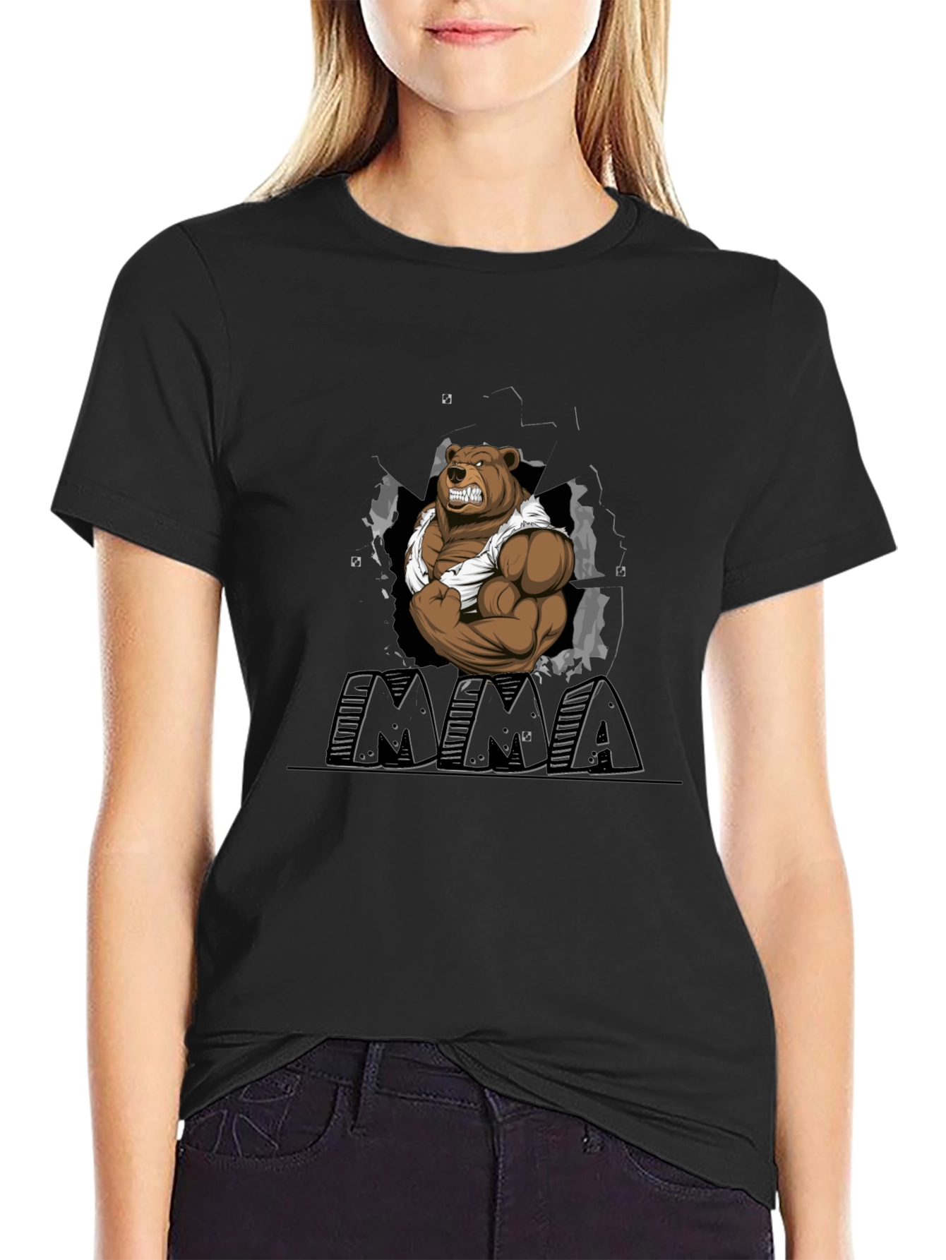 MMA Bear Graphic T-Shirt - Black Cotton Blend
