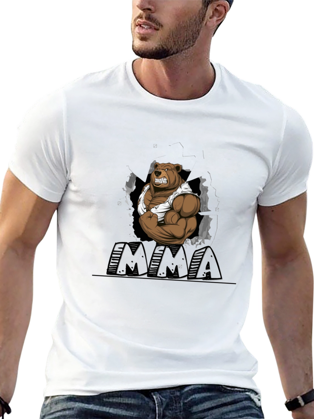 MMA Bear Graphic T-Shirt - Black Cotton Blend