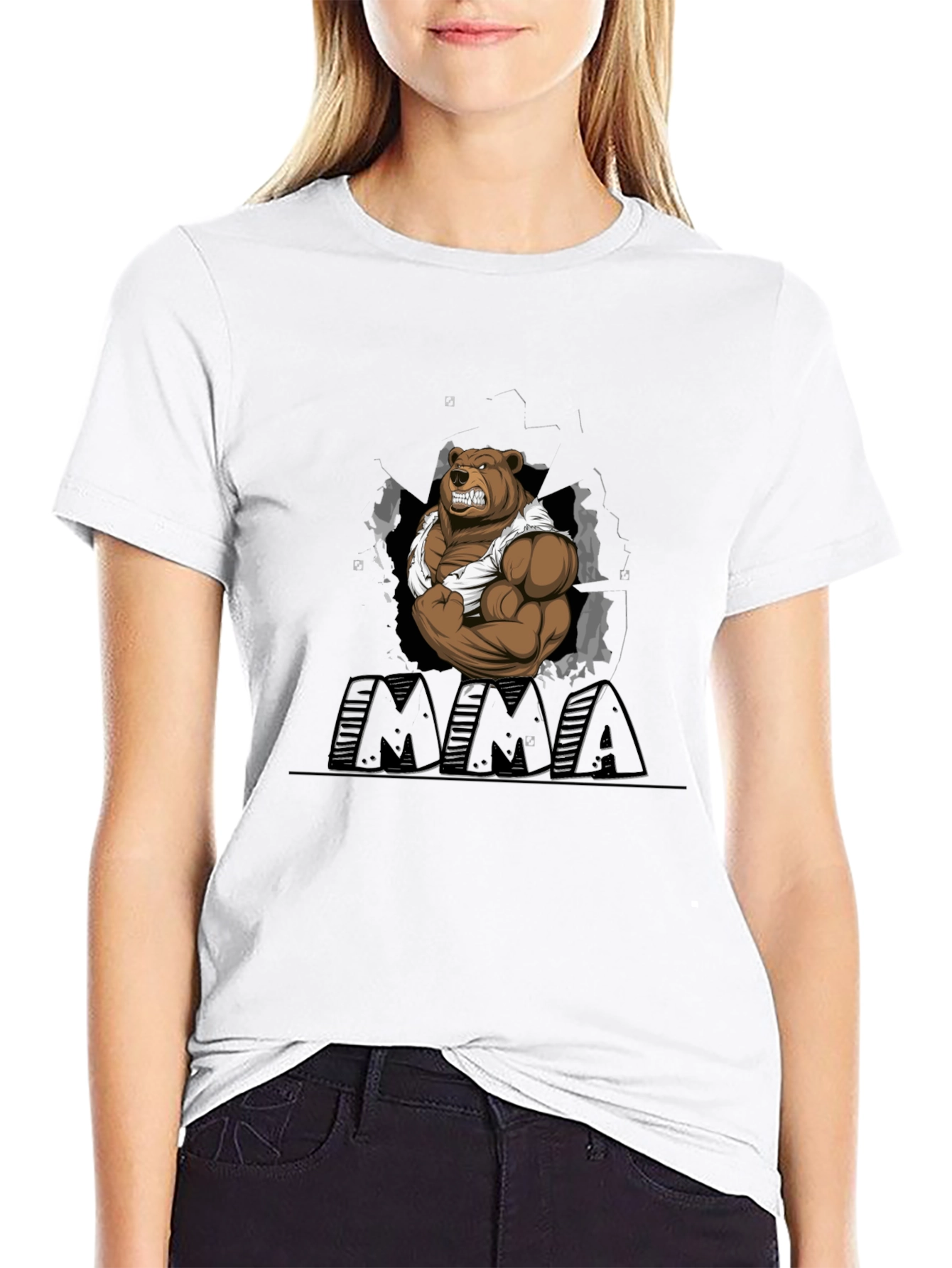 MMA Bear Graphic T-Shirt - Black Cotton Blend