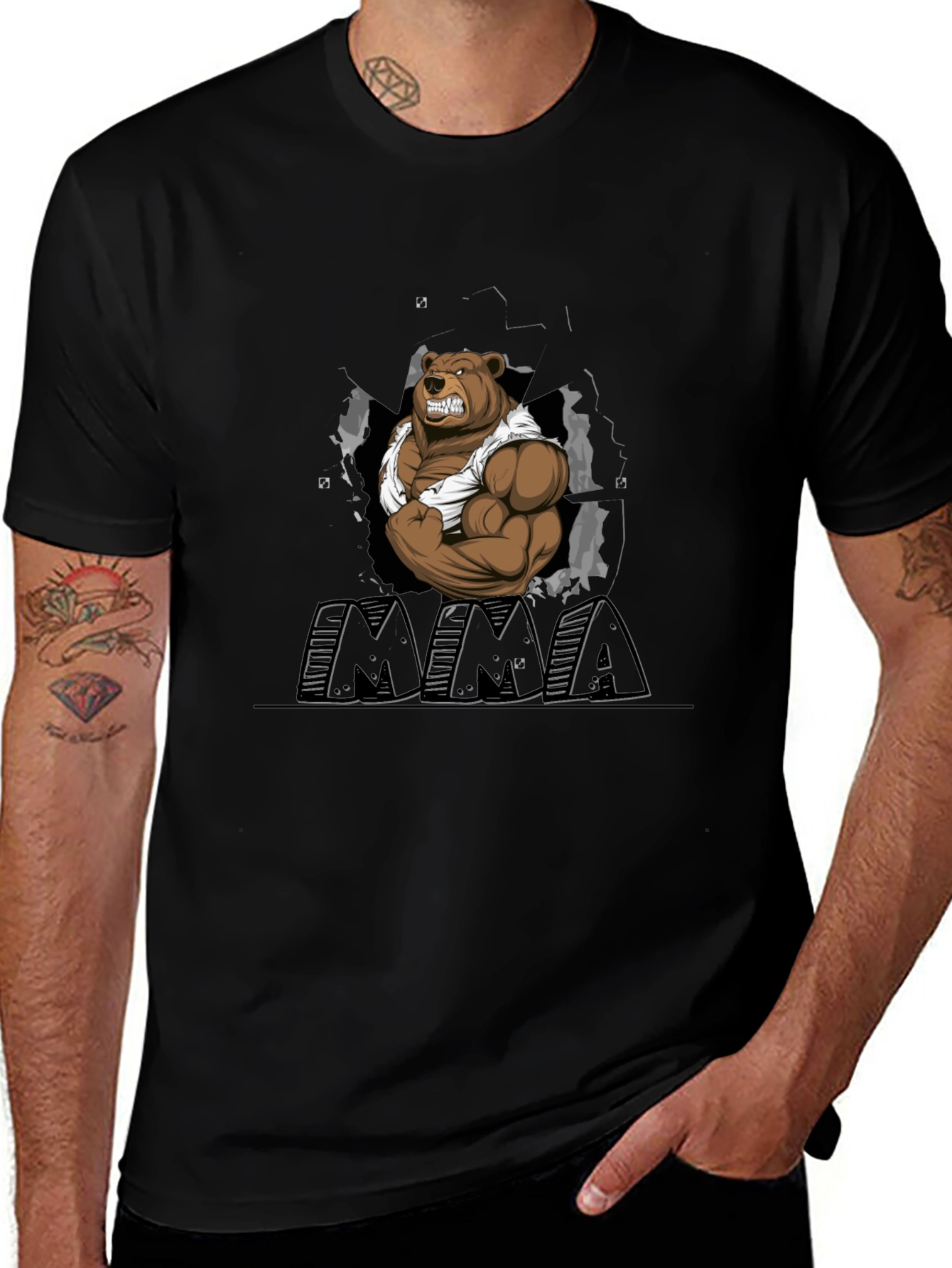 MMA Bear Graphic T-Shirt - Black Cotton Blend