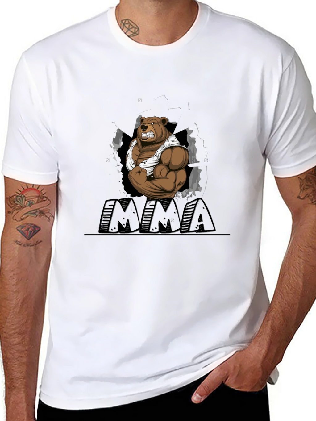 MMA Bear Graphic T-Shirt - Black Cotton Blend