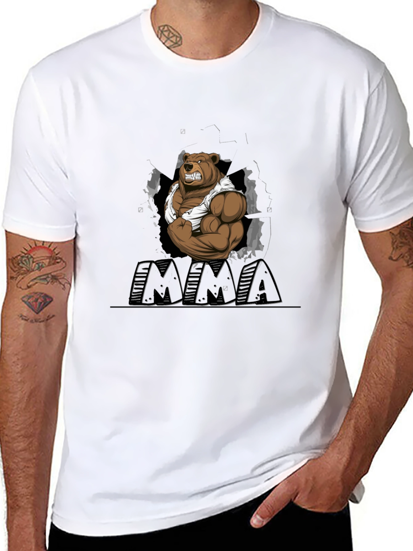 MMA Bear Graphic T-Shirt - Black Cotton Blend
