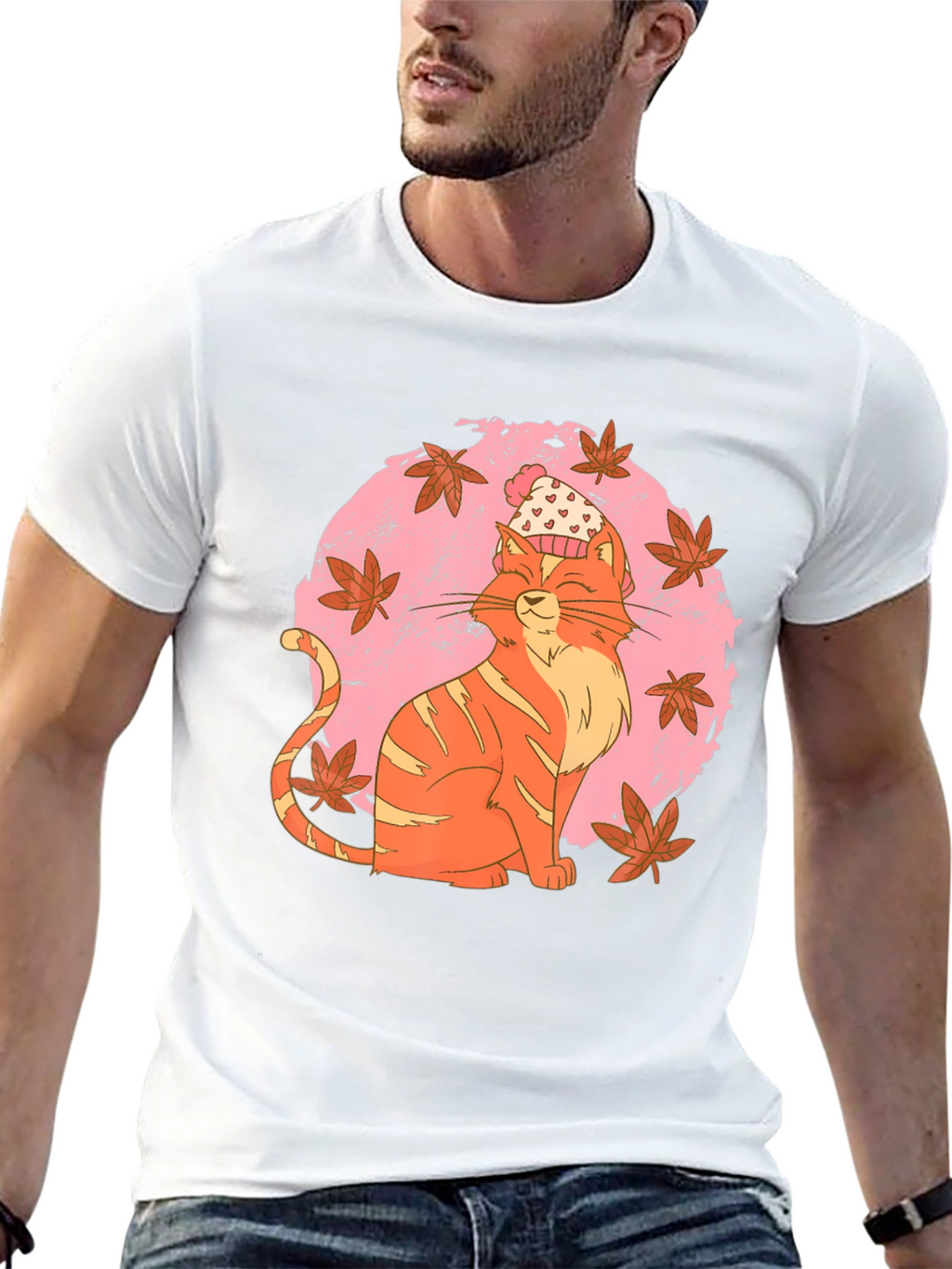 Whimsical Cat T-Shirt - Autumn Vibes