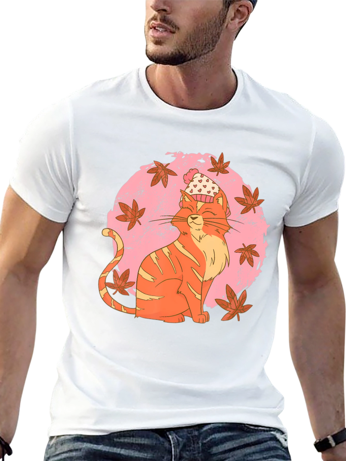 Whimsical Cat T-Shirt - Autumn Vibes
