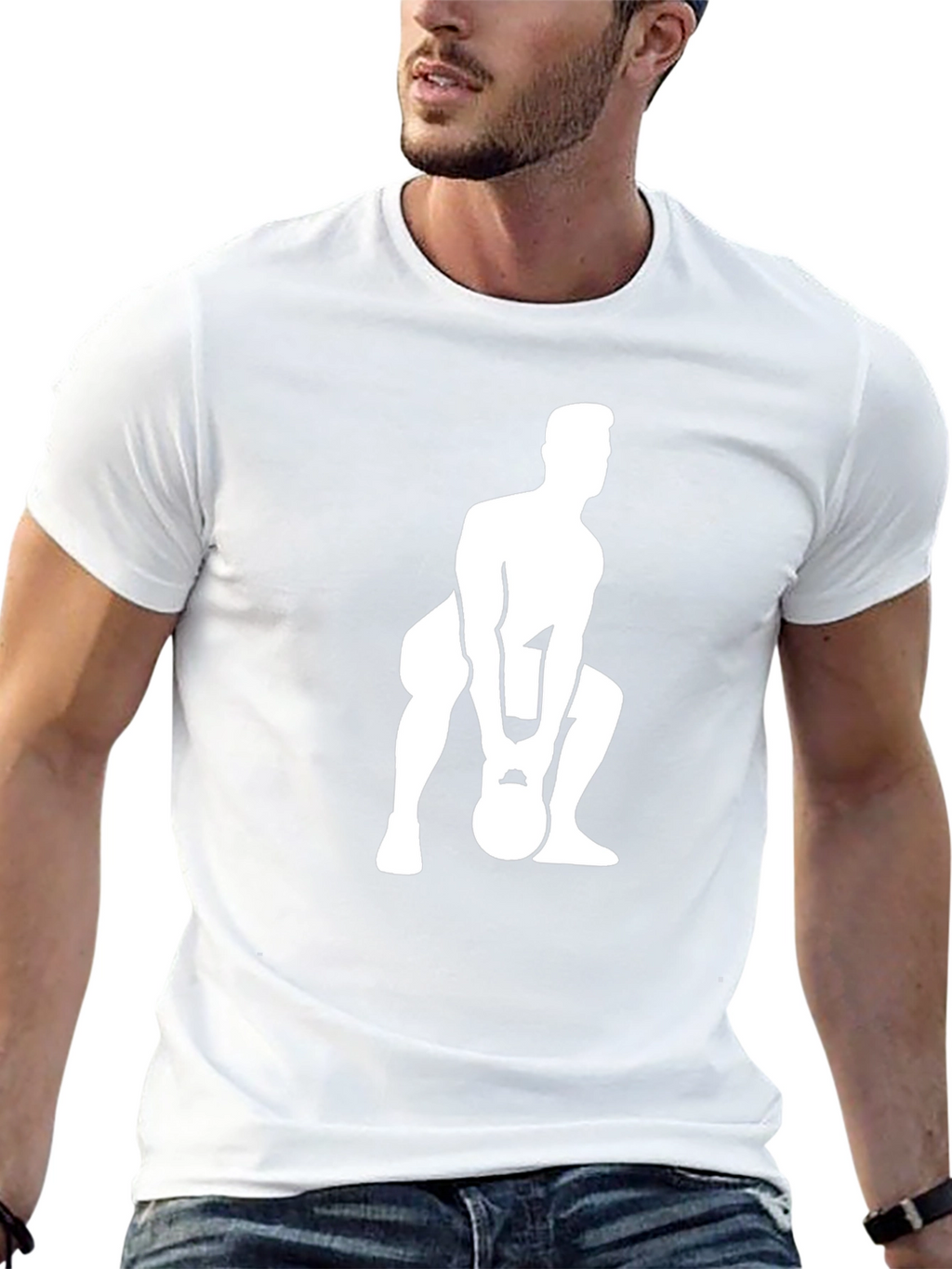 Mens Black T-Shirt with Kettlebell Workout Graphic