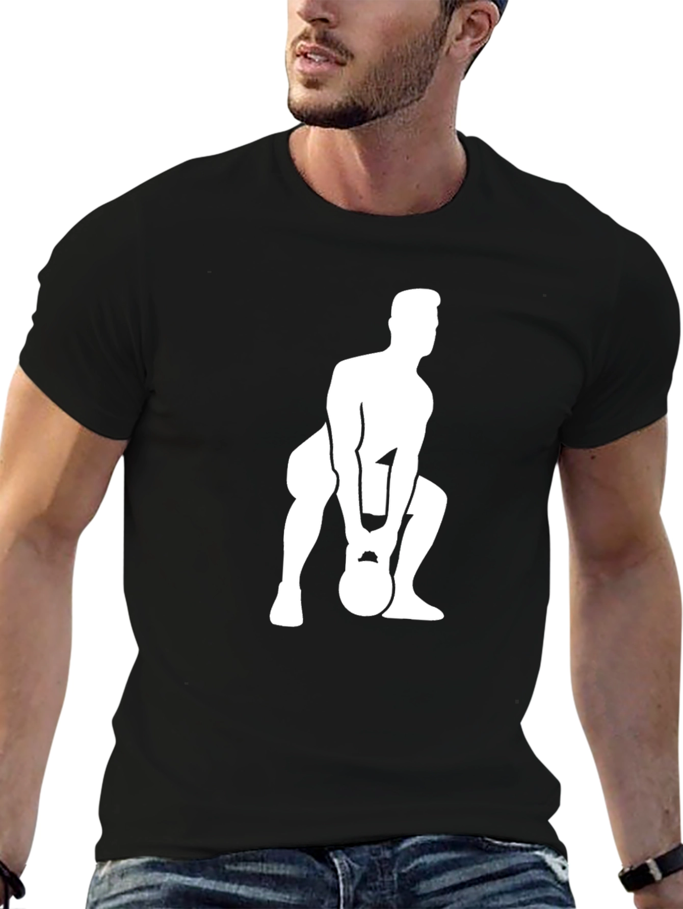 Mens Black T-Shirt with Kettlebell Workout Graphic