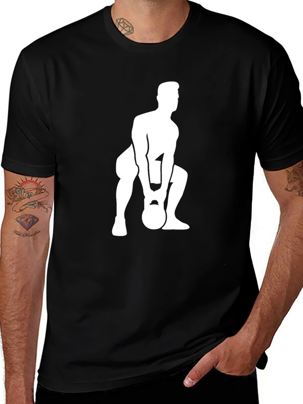 Mens Black T-Shirt with Kettlebell Workout Graphic