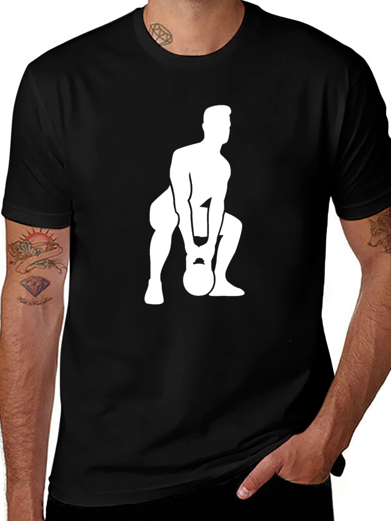 Mens Black T-Shirt with Kettlebell Workout Graphic