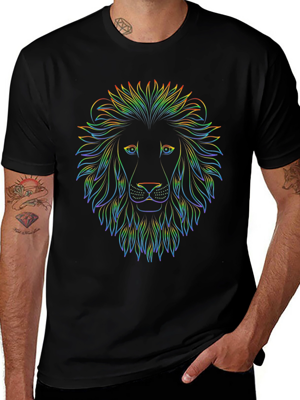 Rainbow Lion Graphic Black T-Shirt