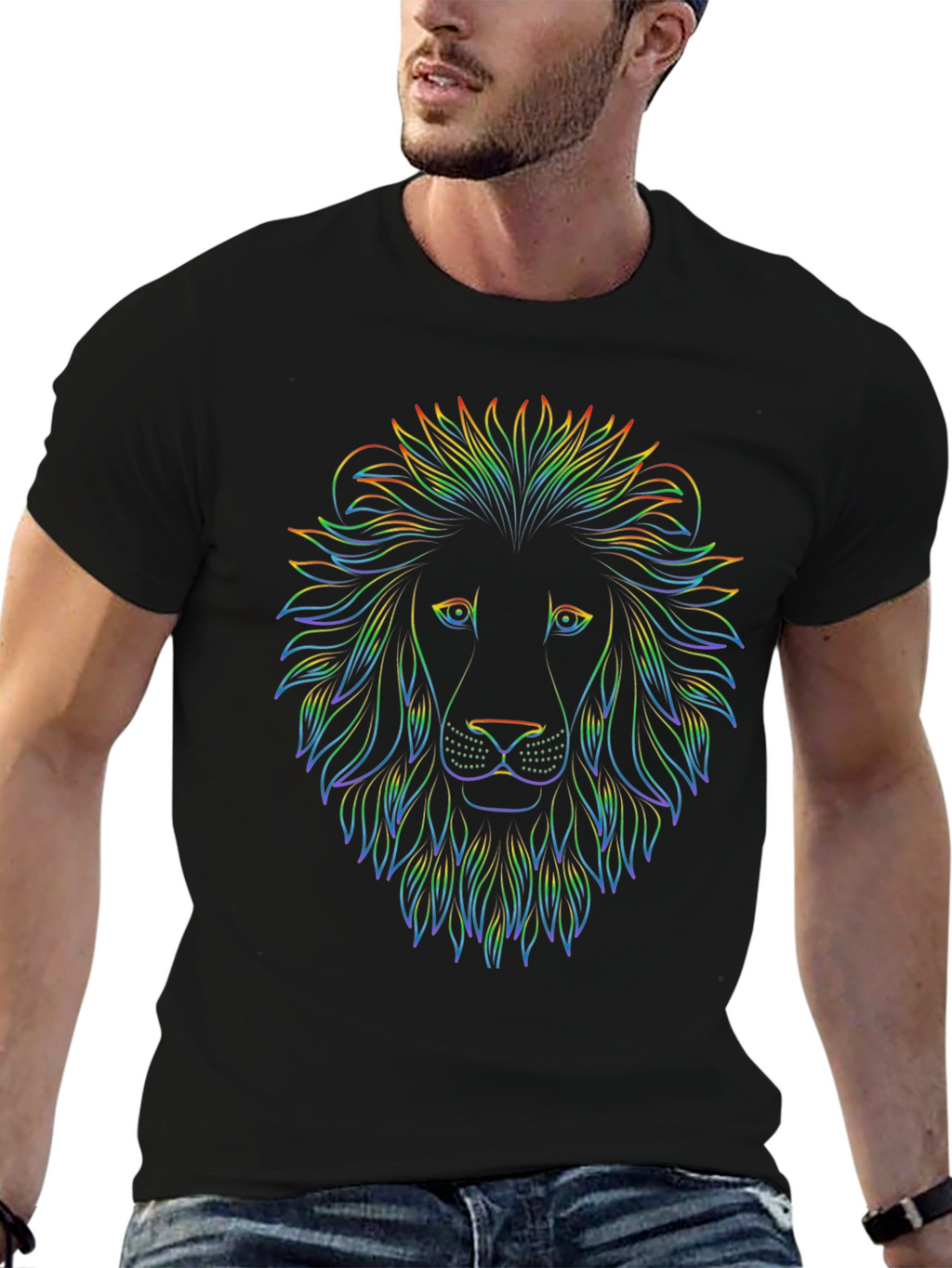 Rainbow Lion Graphic Black T-Shirt