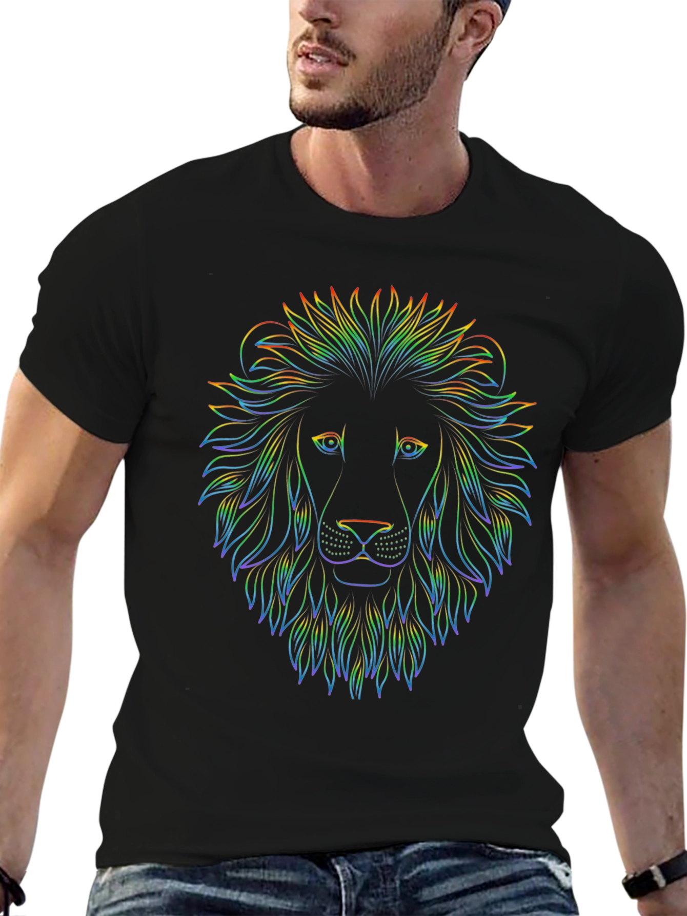 Rainbow Lion Graphic Black T-Shirt