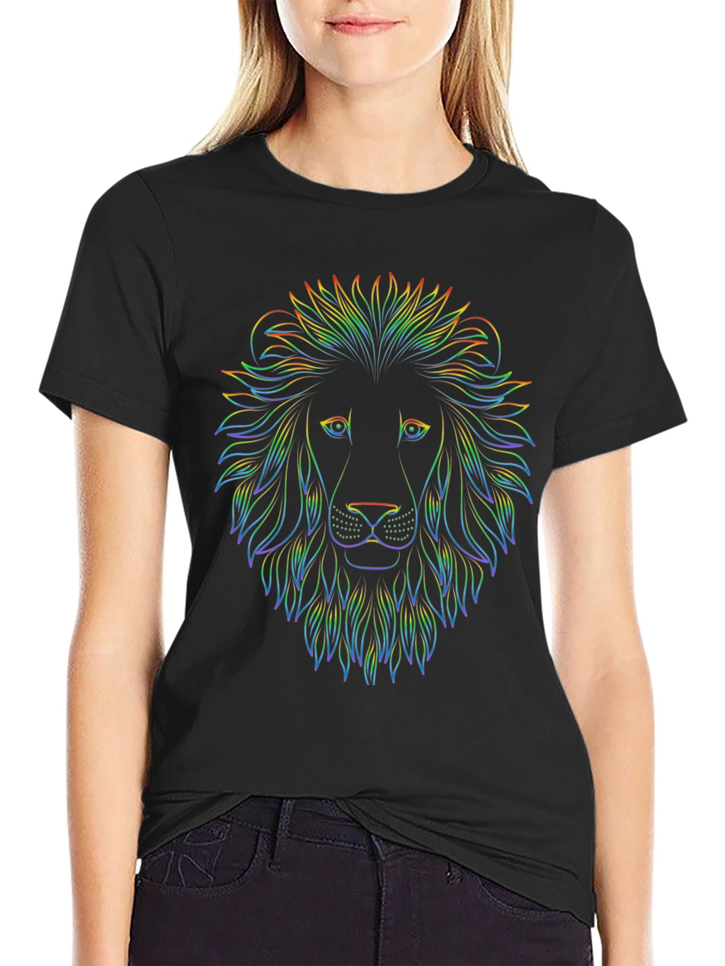 Rainbow Lion Graphic Black T-Shirt