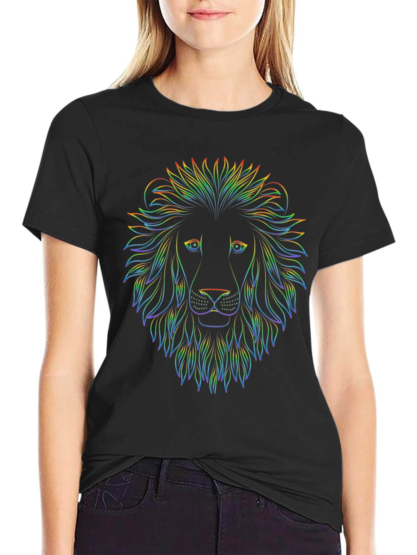 Rainbow Lion Graphic Black T-Shirt