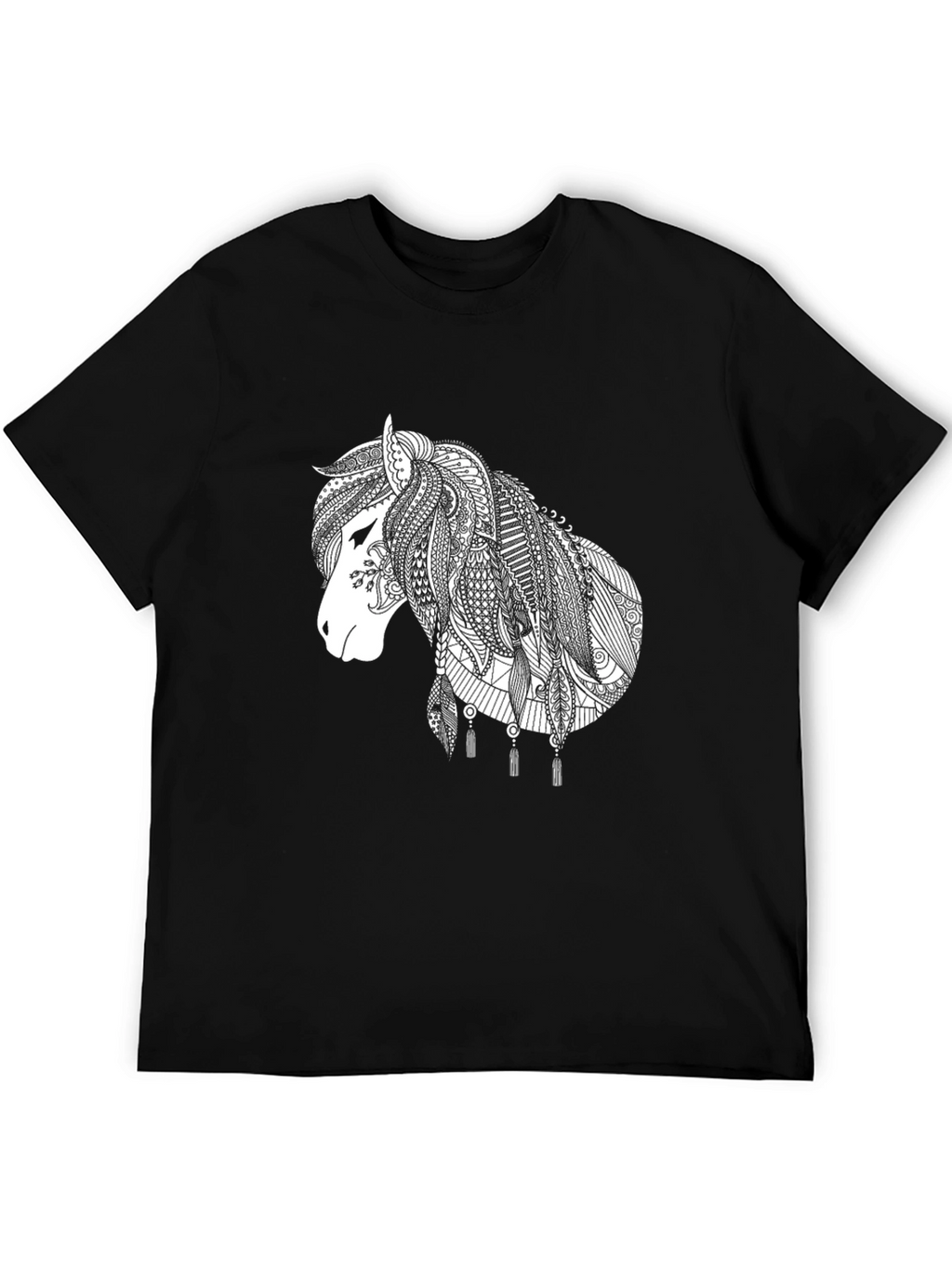 Black T-Shirt with White Horse Design