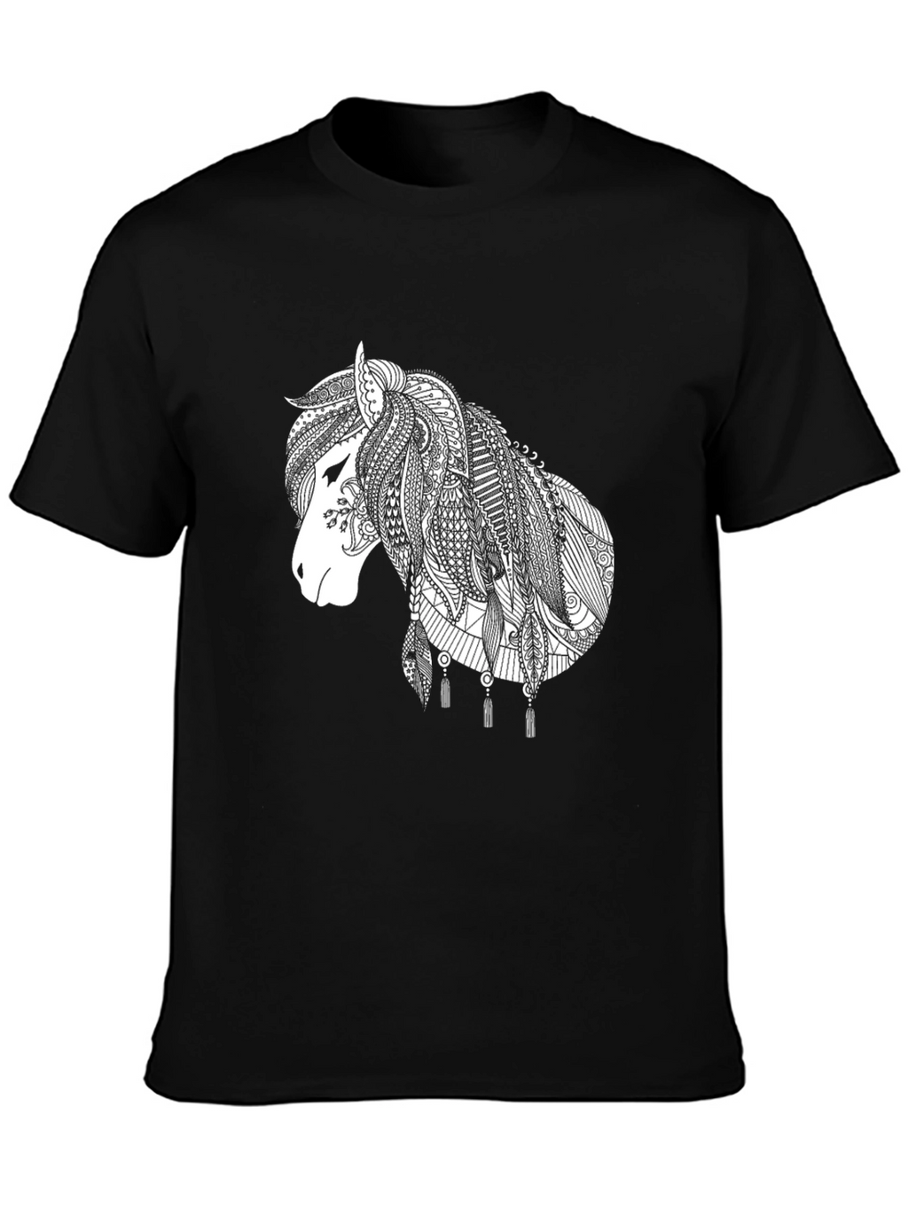 Black T-Shirt with White Horse Design