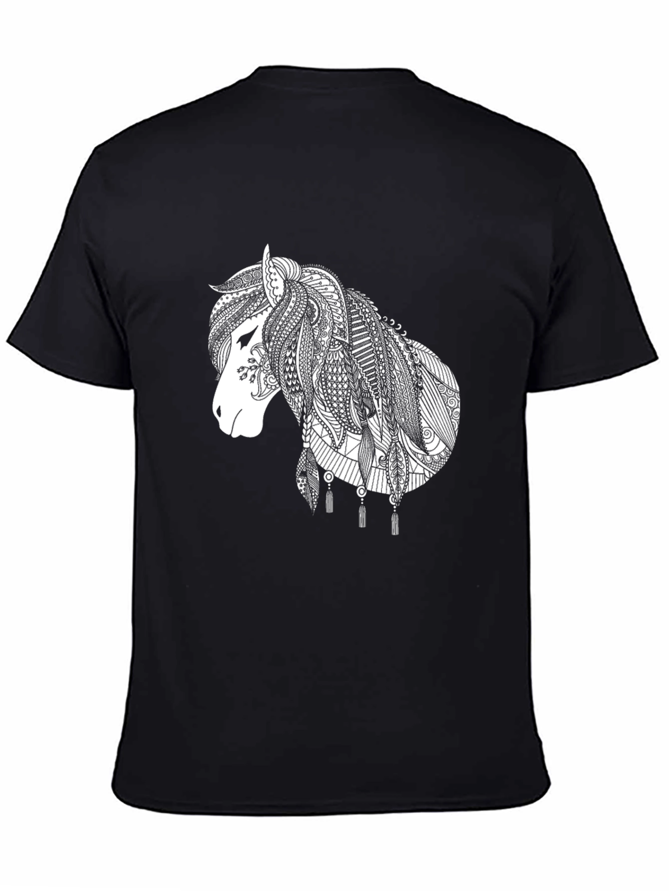 Black T-Shirt with White Horse Design