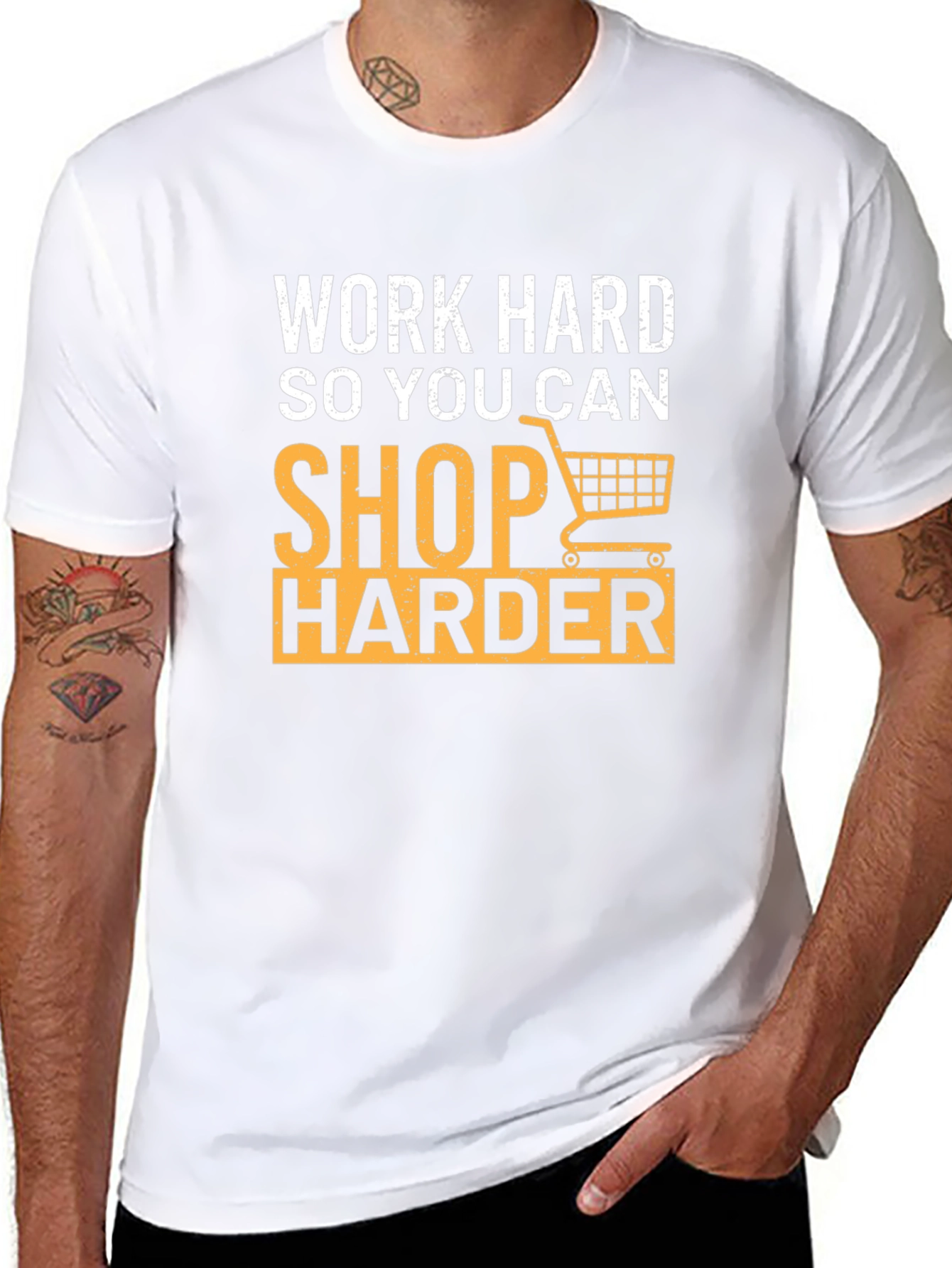 Work Hard Shop Harder Graphic Tee - Black Cotton T-Shirt