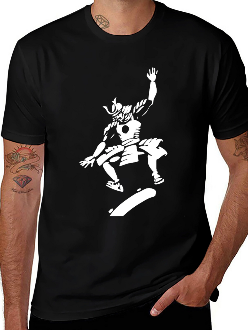 Samurai Skateboarder Graphic Black T-Shirt