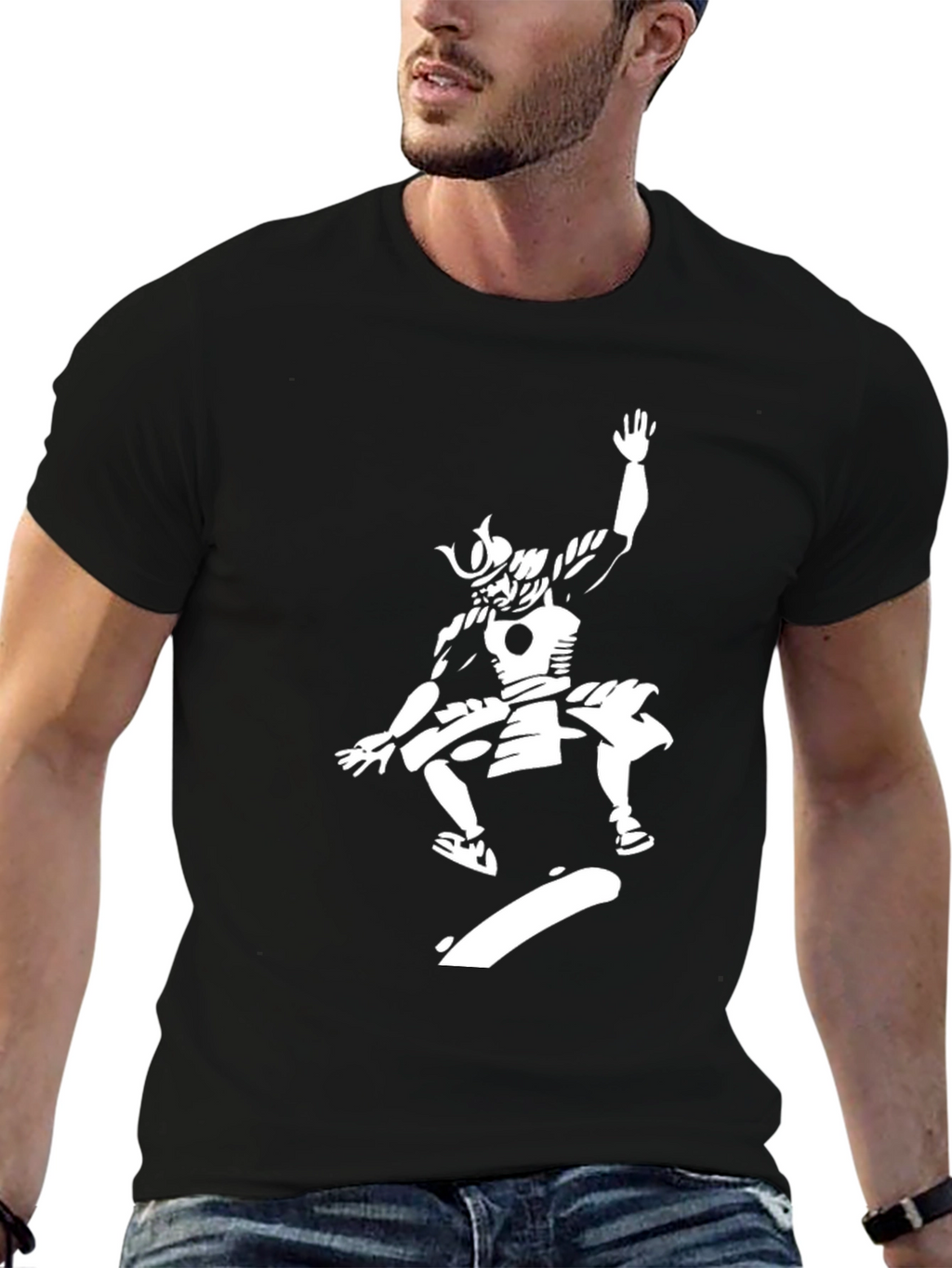 Samurai Skateboarder Graphic Black T-Shirt