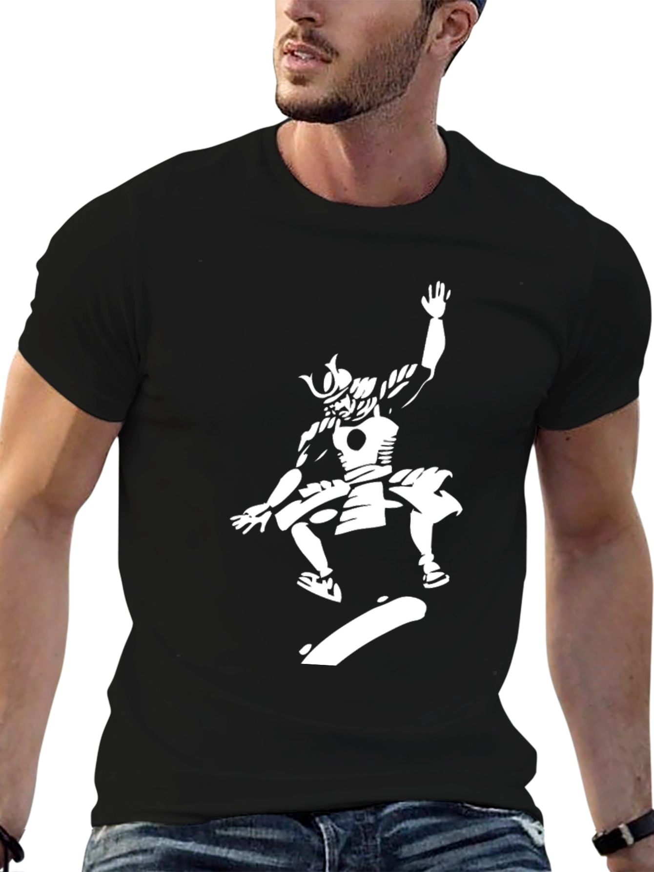 Samurai Skateboarder Graphic Black T-Shirt