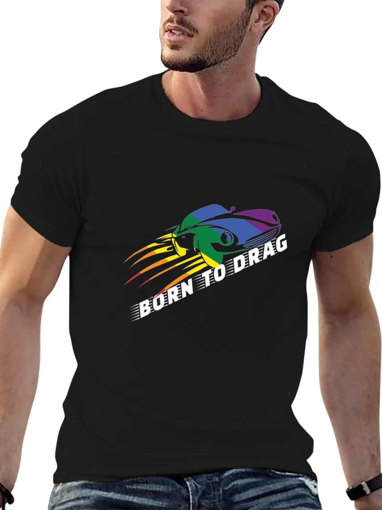 Born to Drag T-Shirt: Rainbow Car Design