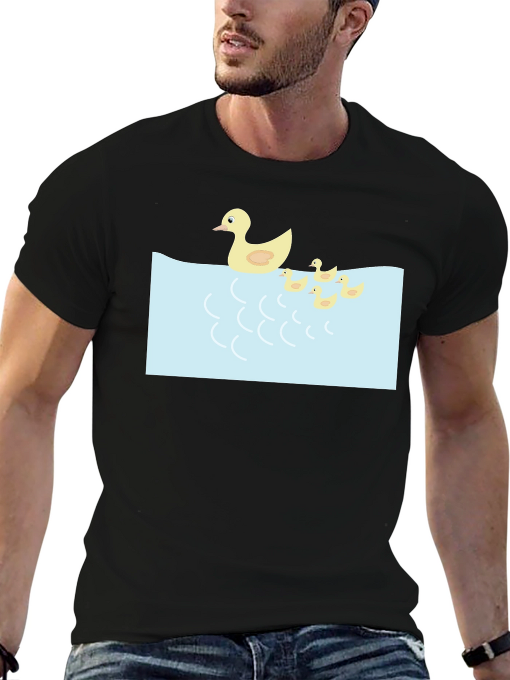 Duck Family Graphic Tee - Casual Black T-Shirt