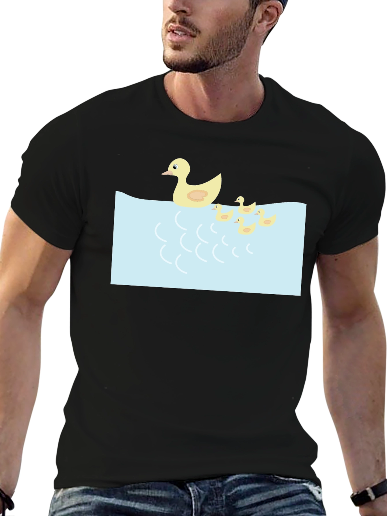 Duck Family Graphic Tee - Casual Black T-Shirt