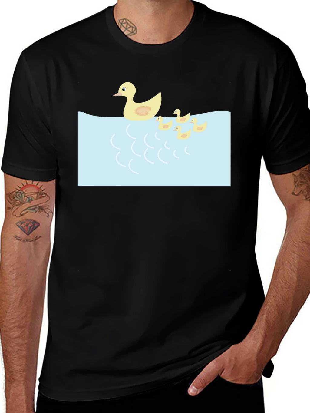 Duck Family Graphic Tee - Casual Black T-Shirt