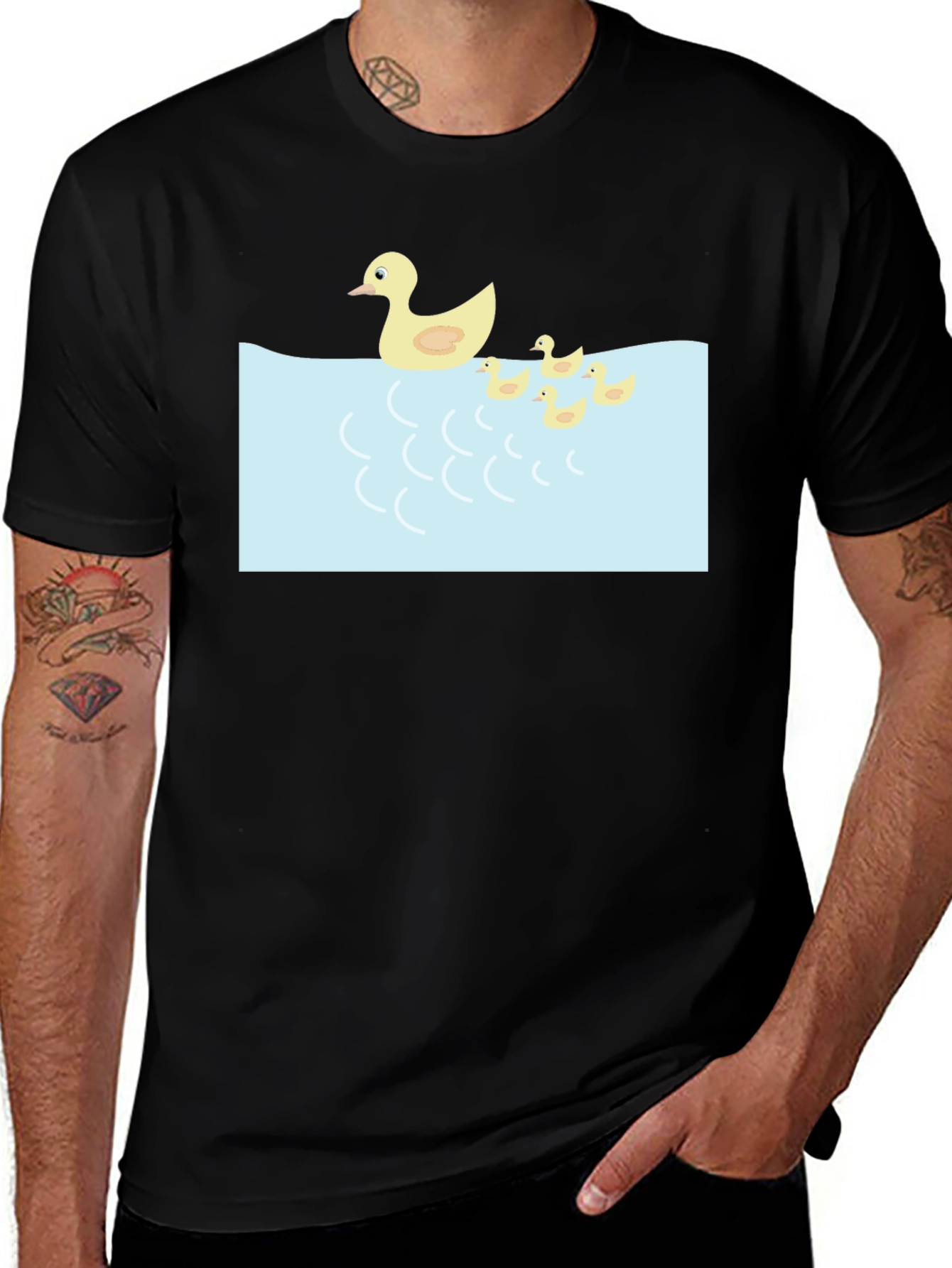 Duck Family Graphic Tee - Casual Black T-Shirt