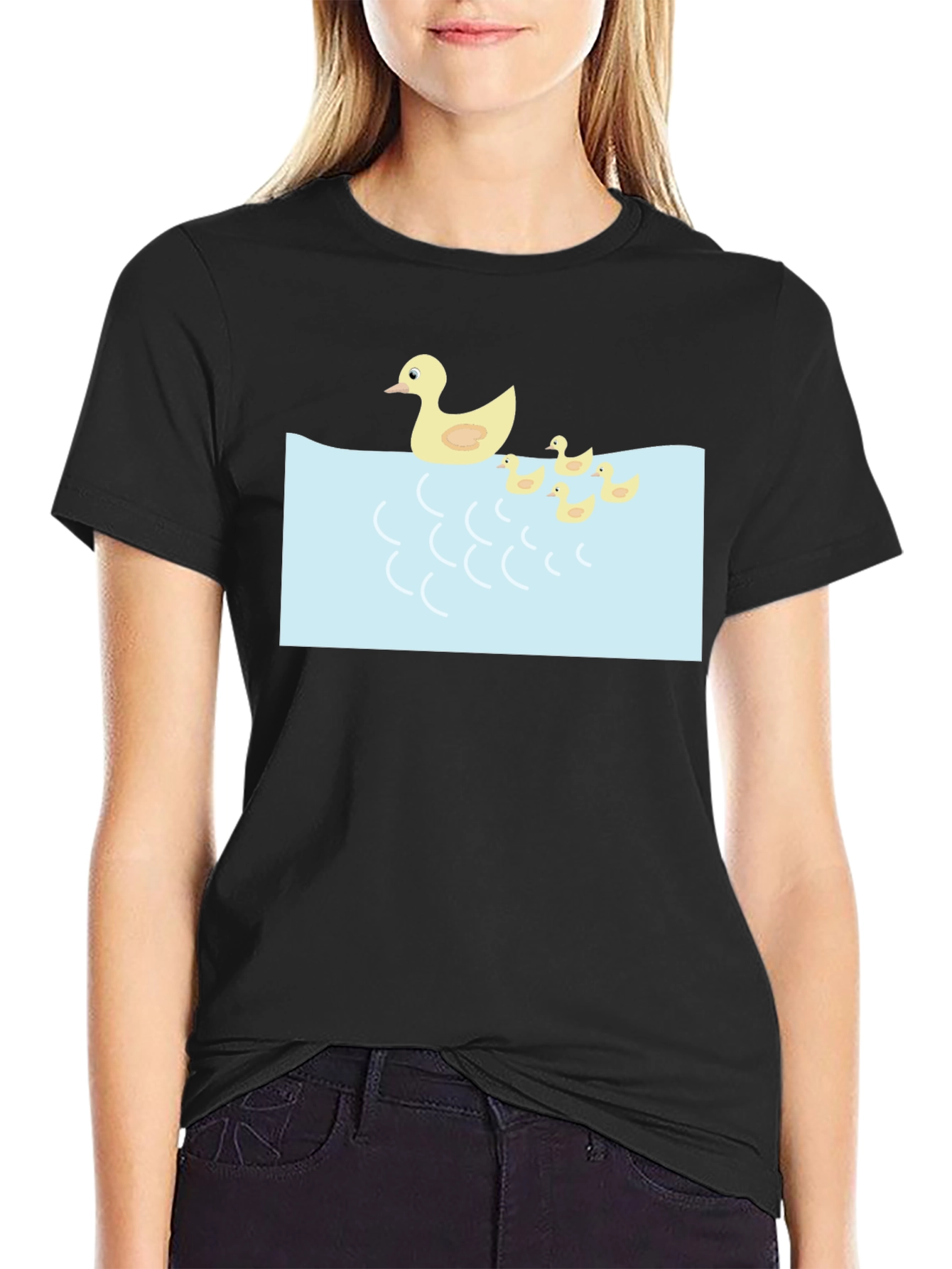 Duck Family Graphic Tee - Casual Black T-Shirt